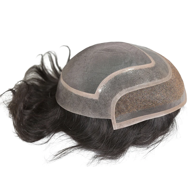 أحادية بولي PU الدانتيل الجبهة الرجال الشعر المستعار 6-7 بوصة ابيض عقدة الهندي ريمي الشعر البشري الطبيعي الشعرية الاصطناعية نظام الذكور هيربيسي