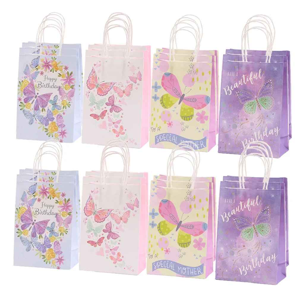 24pcs Butterfly Party Favors Flowers Gift Bags Butterfly Paper Bags With Handles For Baby Shower Supplies Birthday Decorations