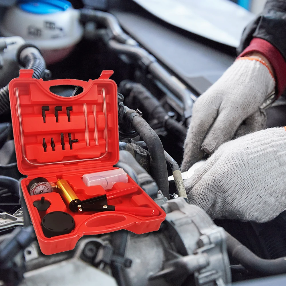 Podofo Multifunktionales Auto-Vakuumpumpen-Set, Handgehaltenes Bremsenentlüftungs- und Prüfgerät-Set für Auto, Motorrad, LKW, Vakuumpumpen-Organizer – Detail 2