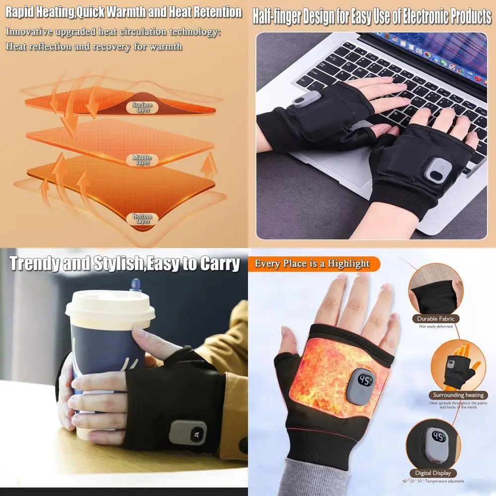 

Перчатки с подогревом для женщин, перчатки без пальцев с электрическим подогревом и цифровым дисплеем, 3-температурные умные термостатические грелки для рук, ручная работа