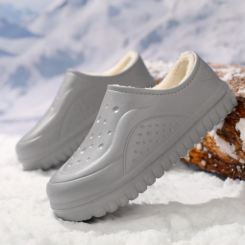 Мужские зимние тапочки на закрытом каблуке — утолщенная теплая флисовая подкладка, морозостойкая домашняя нескользящая домашняя обувь с закрытым носком