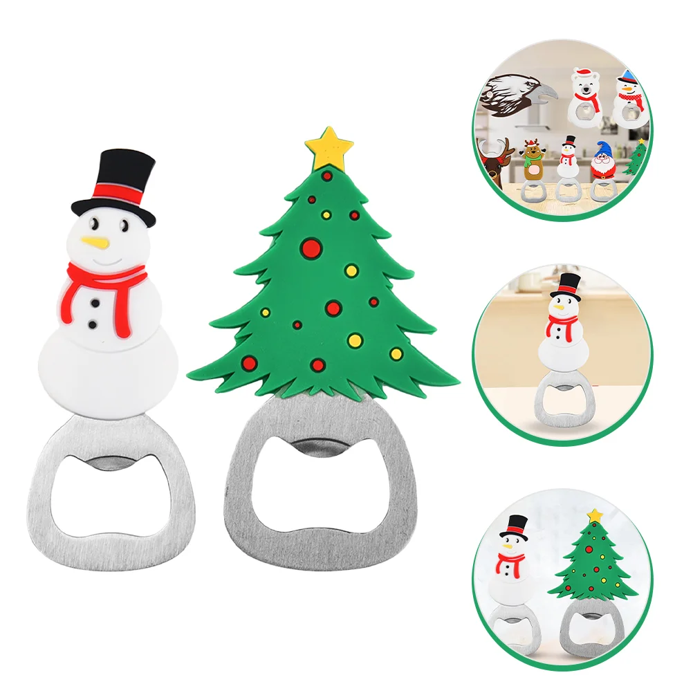 

2 Pcs Bottle Opener Christmas Tree Snowman Accessories Portable Beer Creative Silica Gel Party Favors Opening Tool