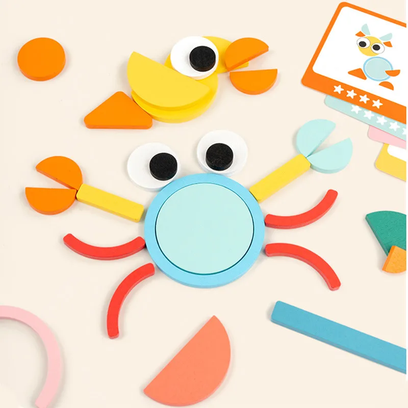 DIY Children Colorful Wooden Toys Creative Tangram Geometric Jigsaw Puzzle Board Set Educational Toys for Children Kids Gift