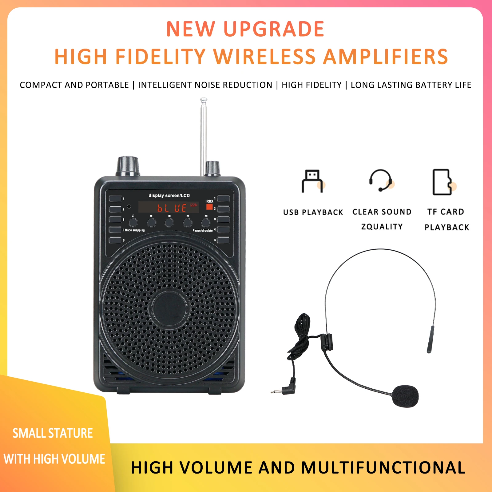 

Portable Voice Speaker Amplifier for Teachers with Wireless Microphone Headset Waistband Rechargeable Personal BT Speaker