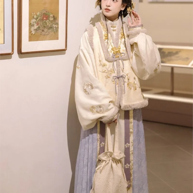 Hanfu women with velvet fingernail stand collar dress everyday suit