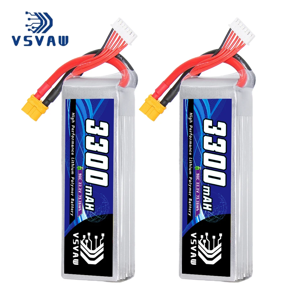 2Pcs VSVAW 6S 22.2V 3300mAh 90C/180C Lipo Battery Mini Four Axis FPV Model Drone High Voltage High Rate Lithium ion Battery