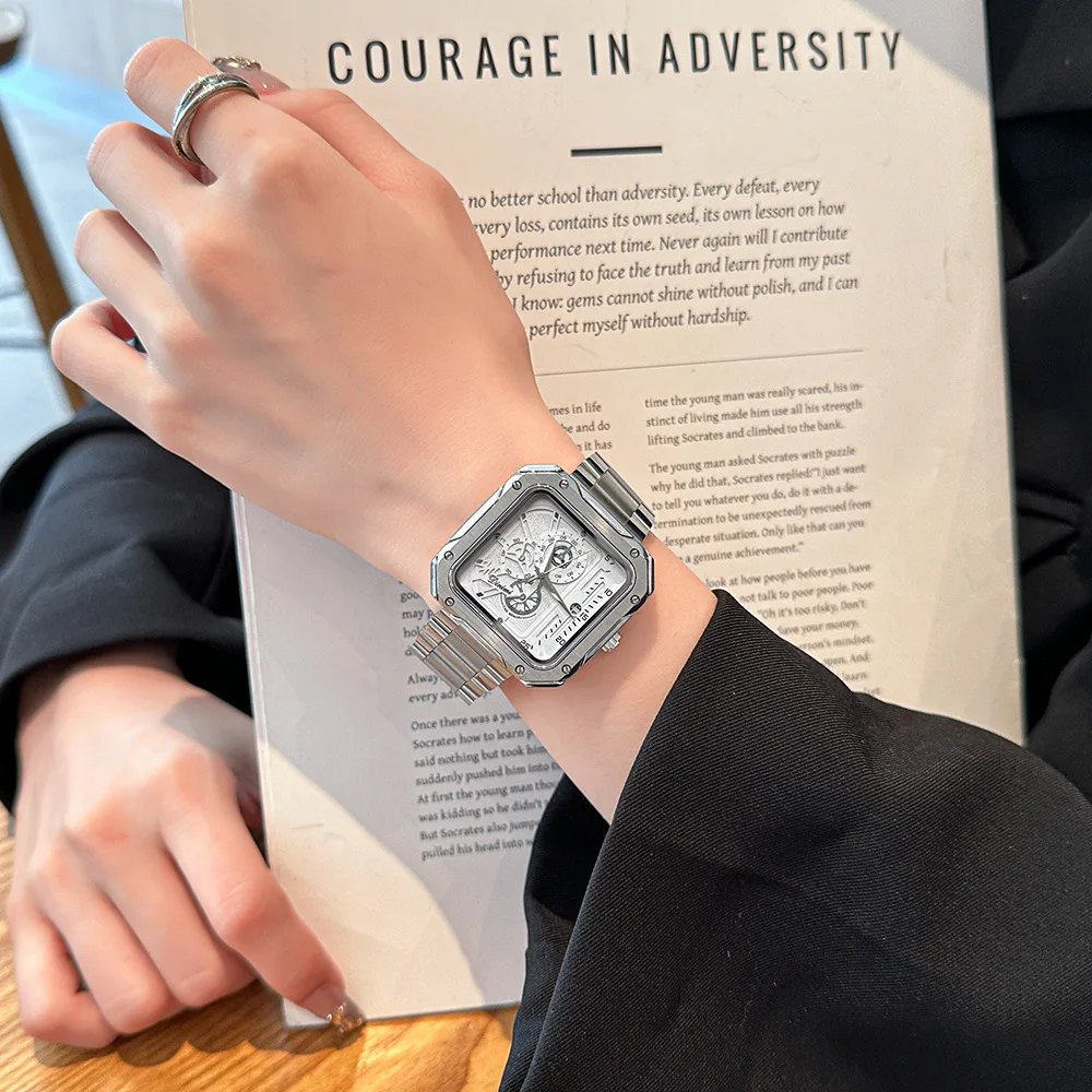 

New autumn style classic steel band watch, fashionable square wristwatch, high-end couple watch, men's and women's wristwatch.