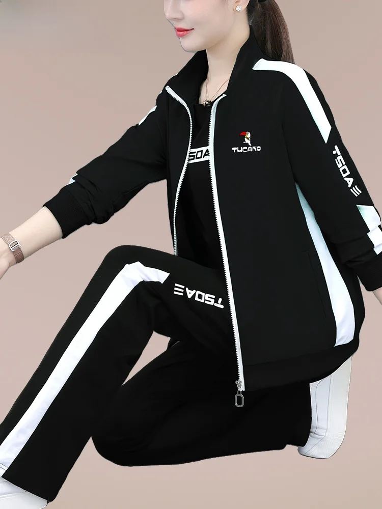

TUCANO Women's Casual Fitn Sportswear Tee-Piece Set Spring Autumn Loose Open-irt Long Sve Zipper Closure Cotton