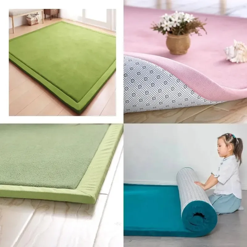 Thick Tatami Large Pad Non Slip Backing Solid Color Carpet for Bedroom Dormitory Yoga