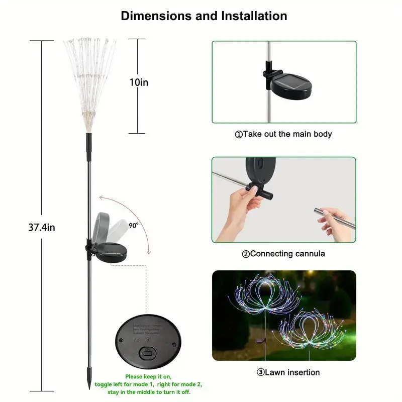 Feux d'artifice solaires étanches pour l'extérieur, lumières de jardin à 200 LED, Staragite, décoration de Rotterdam, 8 modes d'éclairage, 2 pièces