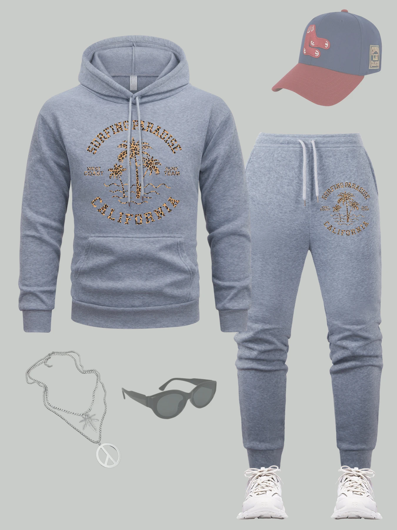 

Серфингский рай, комплект с капюшоном California Design, мужские флисовые осенние спортивные штаны с карманами и шнурком, мужские спортивные костюмы, свободные спортивные штаны