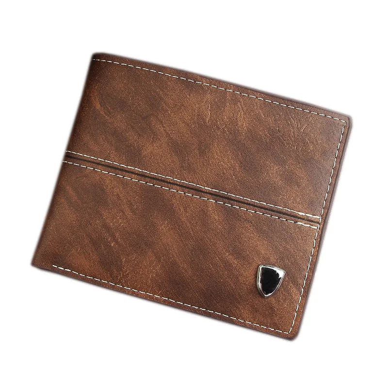 

Short wallet lightweight men's PU material new 2024 autumn simple retro double fold wallet student youth multi slot bag