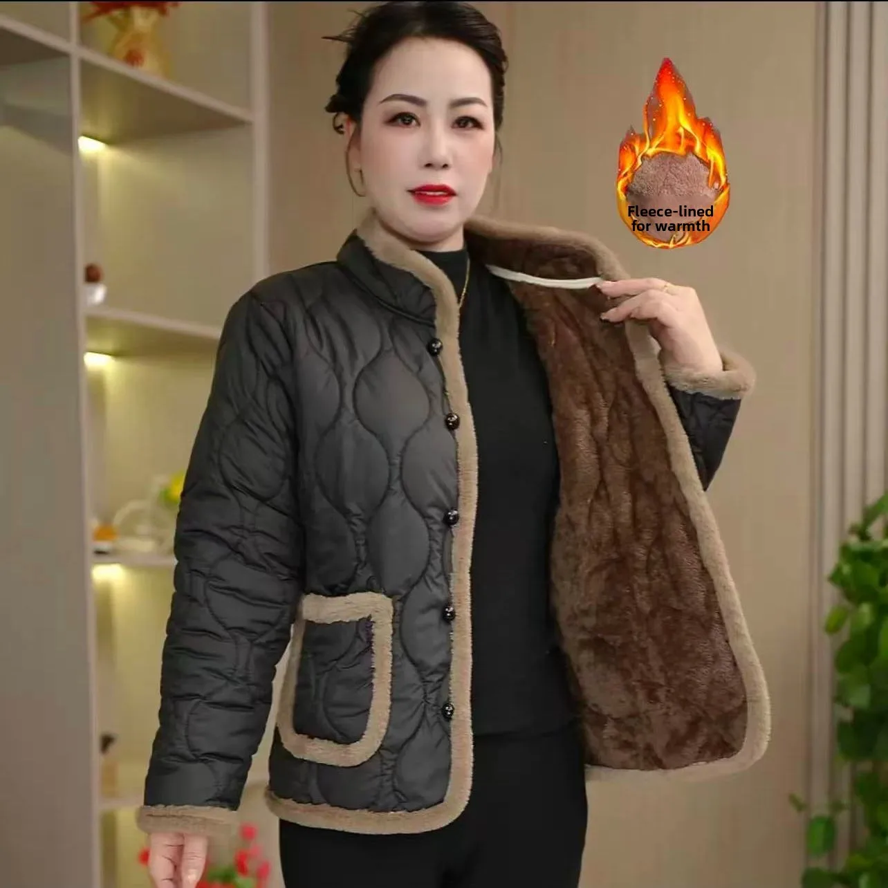 Faionable ort Cotton Jaet Donna Thiened Fce Foderato Autunno Inverno Cappotto Sli Mamma Vestiti Abbigliamento da donna di mezza età