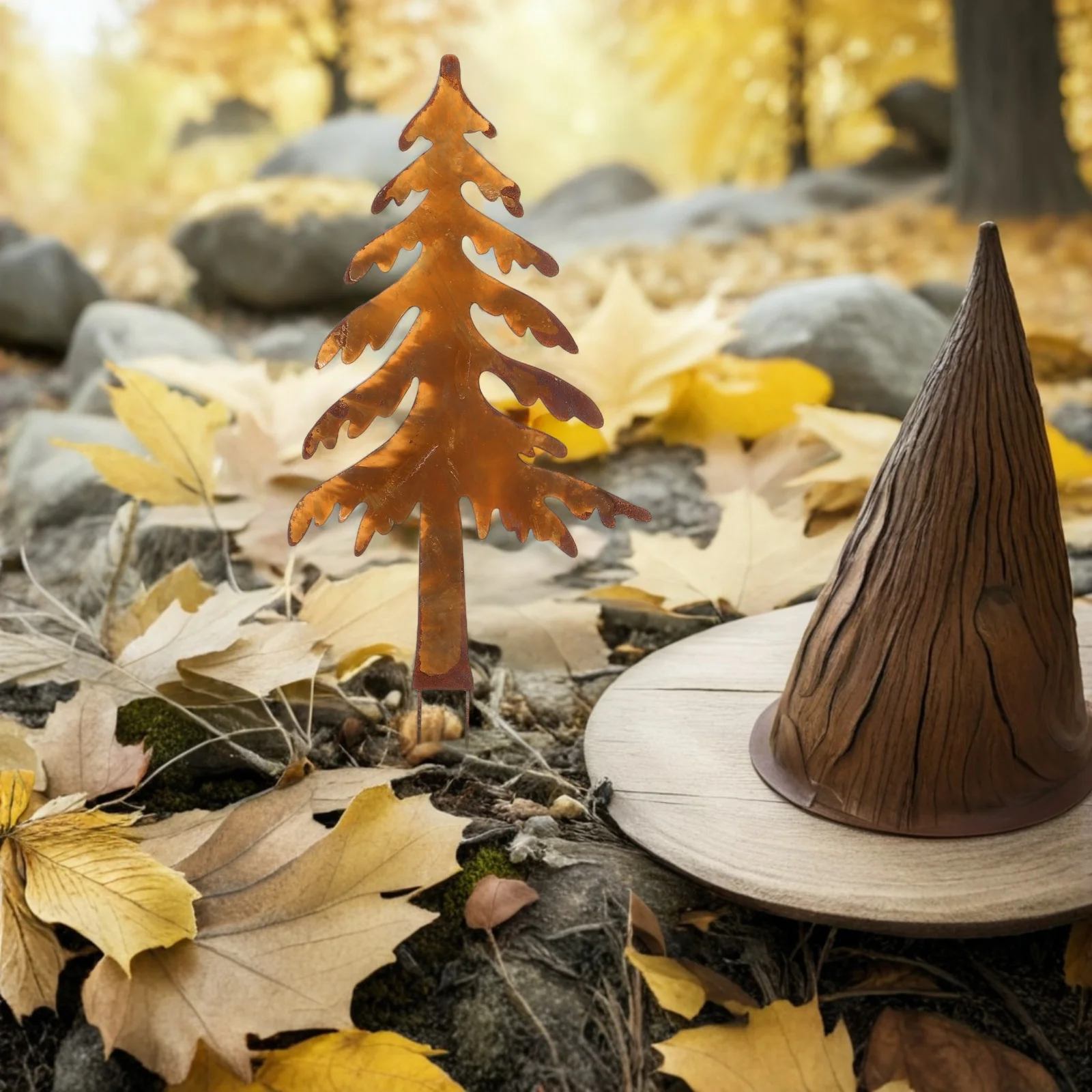 

2Pcs Rust Metal Garden Stakes Iron Craft Christmas Halloween Outdoor Decorative Yard Pathway Rustic Tree Stakes