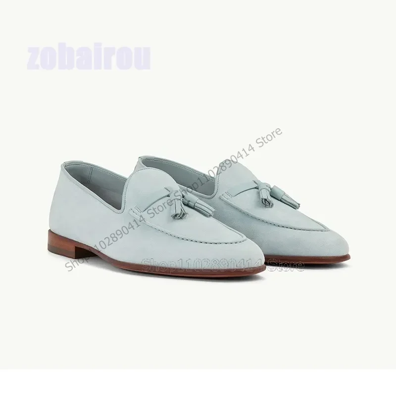 

Sky Blue Tassels Decor Sewing Design Loafers Fashion Slip On Men Shoes Luxurious Handmade Party Banquet Office Men Casual Shoes