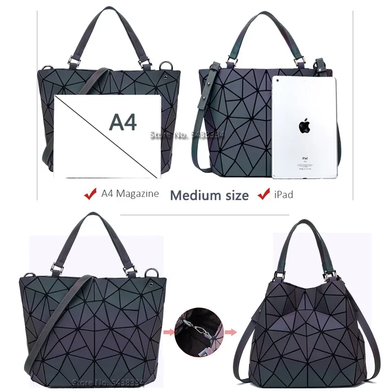 Ladies Luminous  Bag Geometric Women Handbag Luxury Shoulder Bag Set Folding Totes Crossbody Bag Female Purse And Wallet