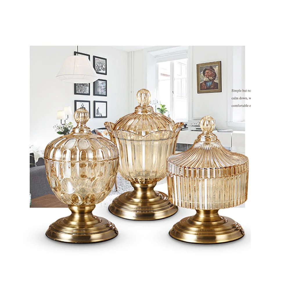 

Crystal Glass Candy Jar European Style Modern Storage Tank for Dried Fruit Snacks Fruits Nuts Appetizer Tray Table Desk Kitchen