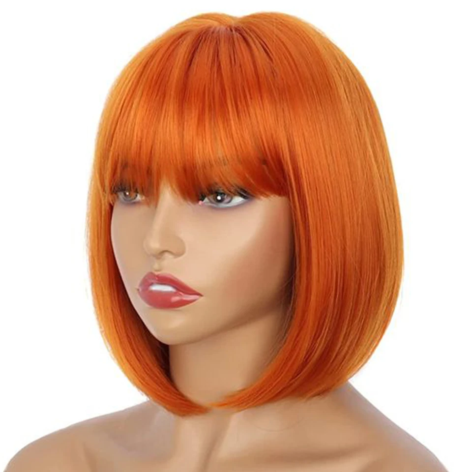 Debut Malaysia Straight Bob Human Hair Wigs With Bangs Short Human Hair Bob Wigs For Woman Red 99J Orange Human Hair Wigs