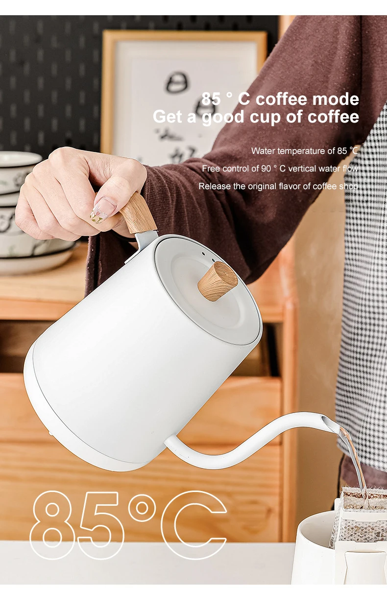 1000W Gooseneck Electric Kettle 800ml Hand Brew Coffee Pot Smart Teapot Temperature Control Pot Rapid Heating Kettle