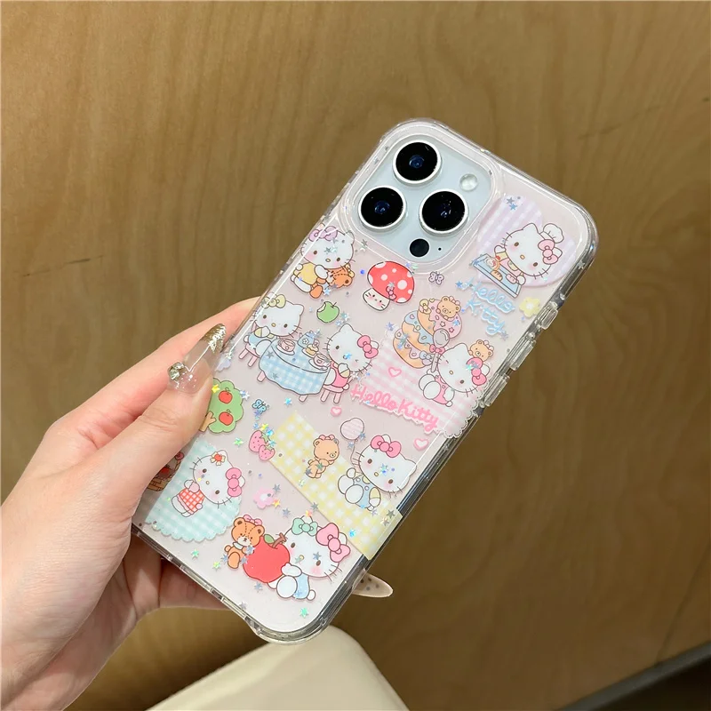 ハローキティ きのこ型 可愛いスマホケース iPhone 16 Pro 15 14 Pro Max用 チェーン付き カワイイ漫画風ケース