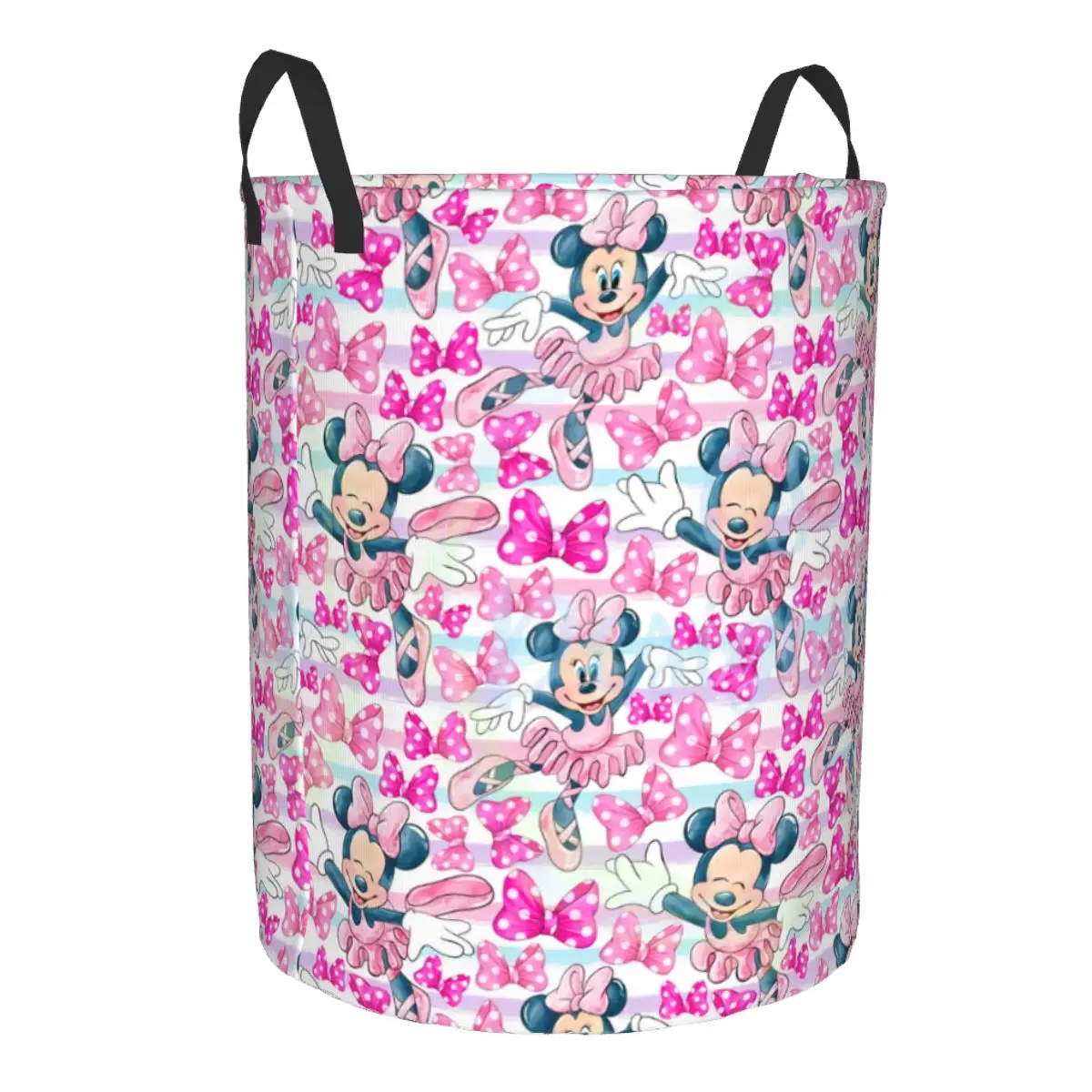 Custom Minnie Anime Mickey Mouse Cartoon Laundry Basket Foldable Clothes Hamper for Nursery Kids Toys Storage Bag