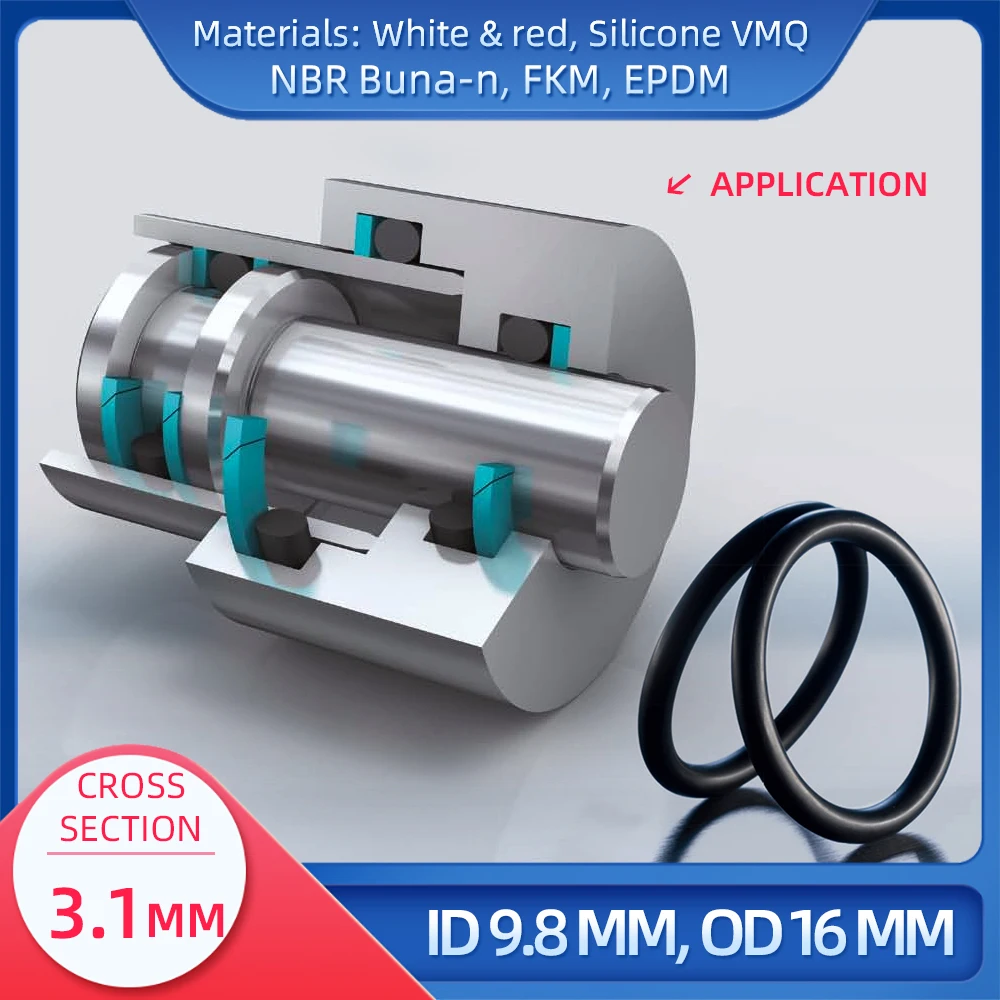 Уплотнительное кольцо CS 3,1 мм, внутренний диаметр 9,8 мм, внешний диаметр 16 мм, материал из силикона VMQ NBR FKM EPDM ORing Seal Gaske