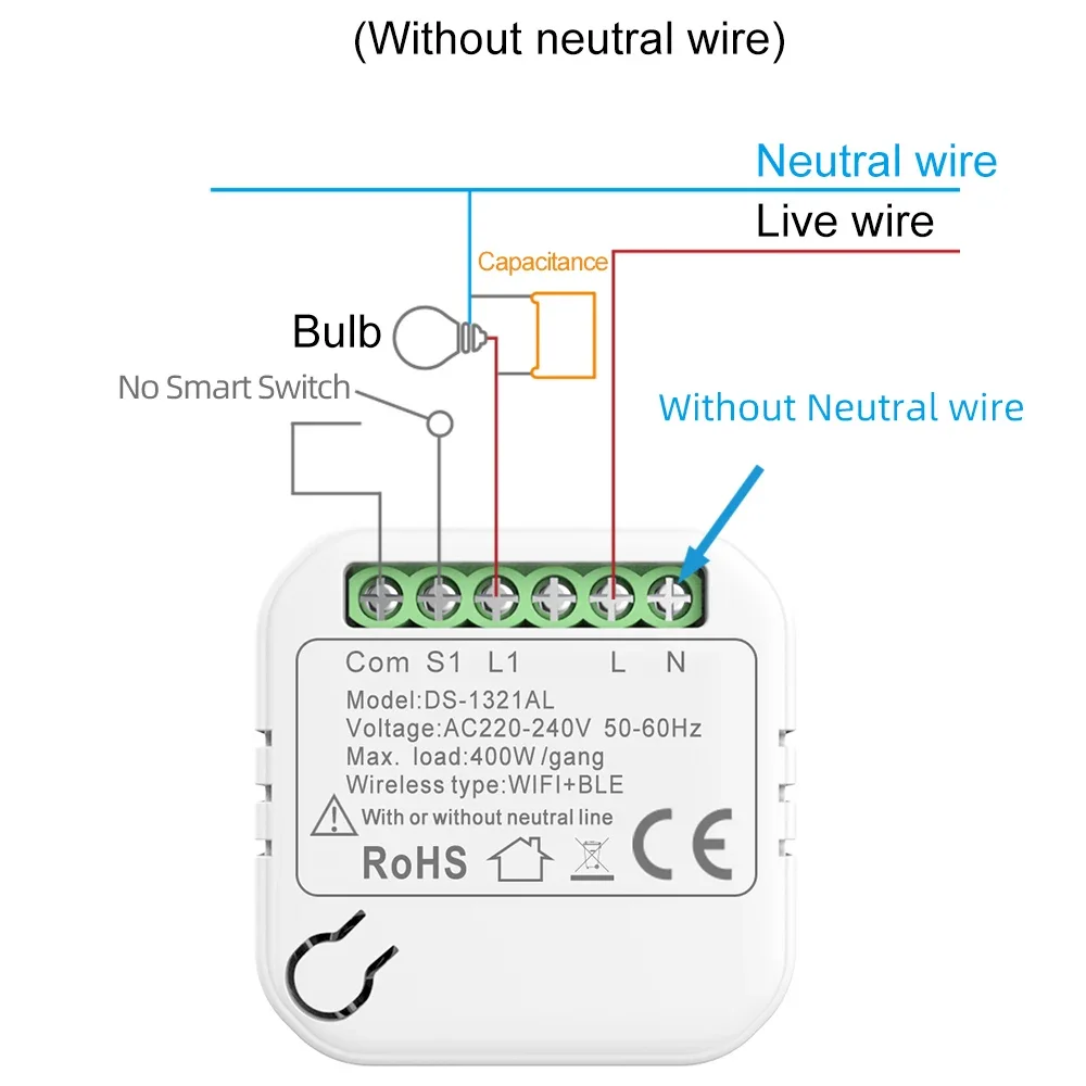 Cozylife WiFi Mini Smart Switch No Neutral Wire 400W DIY 2-Way Control Smart Switches Breaker Module Work With Alexa Google Home