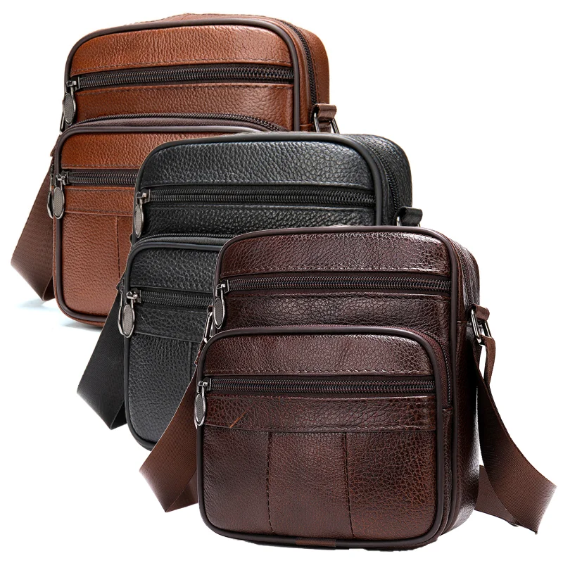 Bolso de hombro de piel auténtica para hombre, bandolera informal con correas ajustables, regalo, gran oferta, 2024