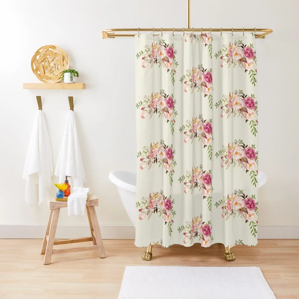 

Romantic Watercolor Flower Bouquet Shower Curtain Toilet Accessories Bathroom Shower Sets For Bathroom Curtain