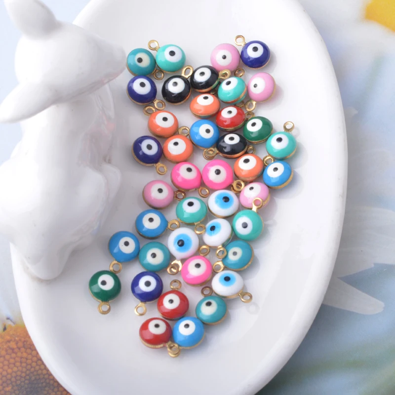 30 Stück doppelseitige Böses-Auge-Anhänger aus Kupfer mit Emaille, Glücksbringer-Mini-Anhänger für Armbänder, Halsketten, Ohrringe und Accessoires – Detail 3