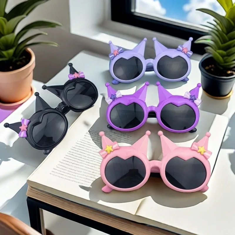 New Kuromi Children's Sunglasses Sunglasses Sanrio Anime Cartoon Girl Kawaii Purple Pink Sunscreen Glasses Vacation Toy Gift