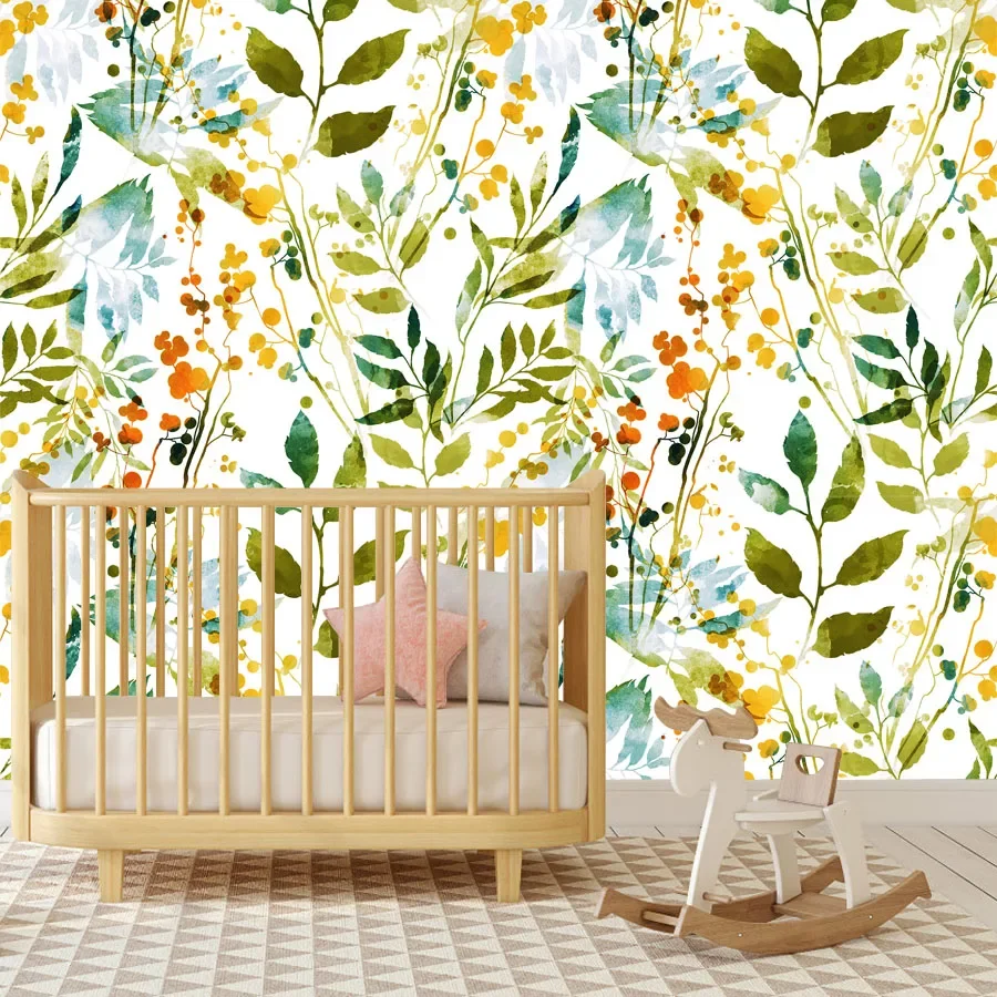 Wall Papers ตกแต่งบ้านที่ถอดออกได้ Peel และ Stick วอลล์เปเปอร์กระดาษวอลเปเปอร์สําหรับห้องนั่งเล่นดอกไม้ Leaf ภาพจิตรกรรมฝาผนังทีวีครอบคลุม