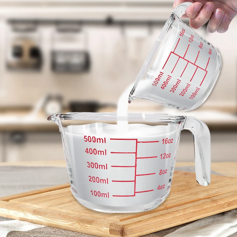 Thickened High Borosilicate Glass Graduated Cup Kitchen Milk Cup Heat Resistant Microwave Safe with Lid Measurement Cup for C... view 3