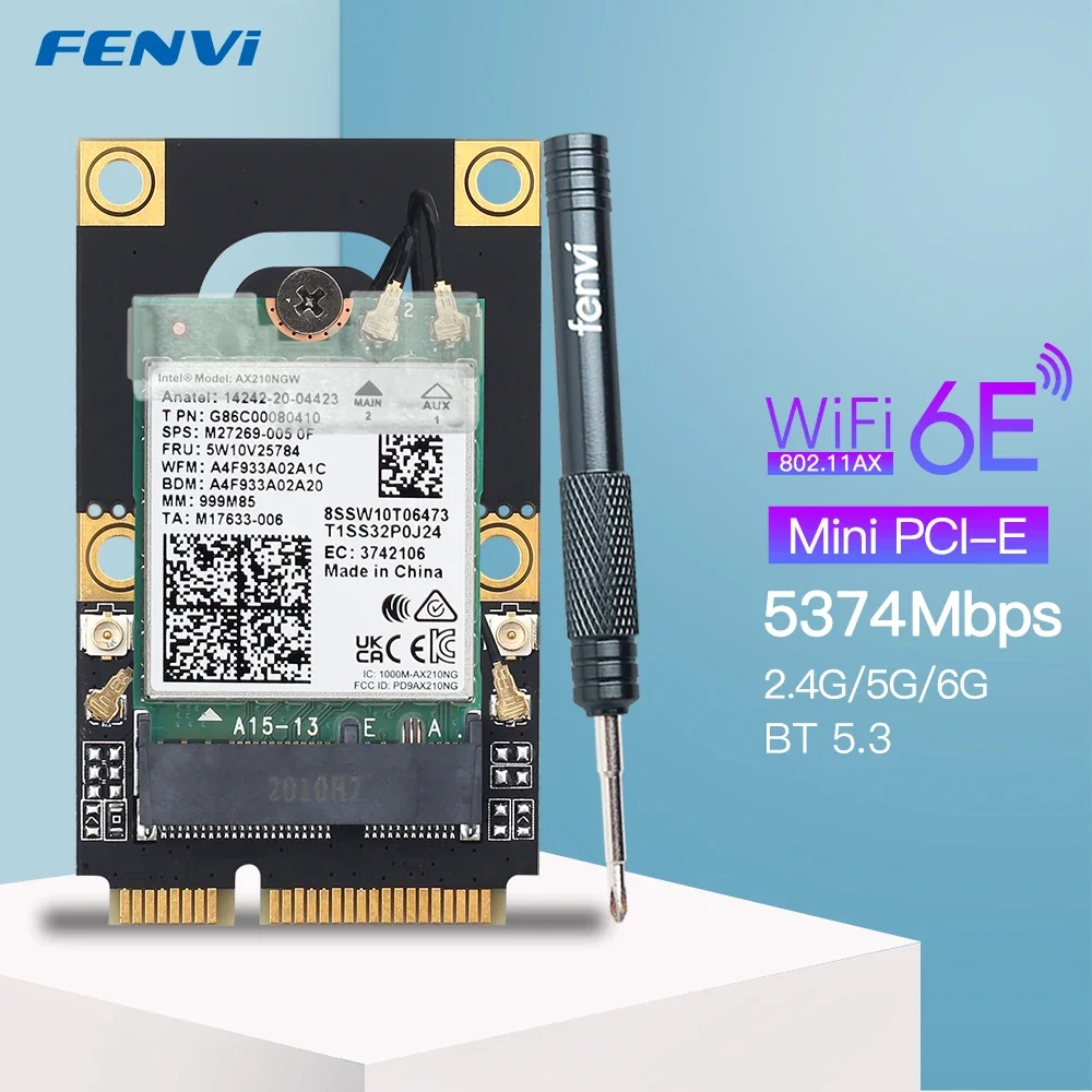 WiFi 6E   AX210 Wireless 5374Mbps 802.11AX 2.4G/5Ghz/6Ghz BT5.3 WiFi6 AX200 WiFi Card M.2 To Mini PCI-E Adapter Win10/11