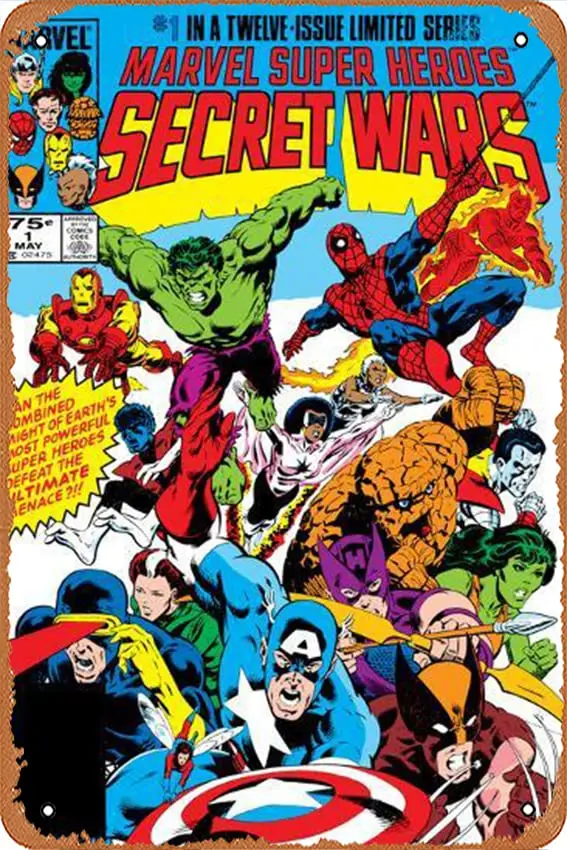 Secret Wars No.1 Portada: - Póster |   Cartel de estaño de Metal Vintage, cartel Retro para garaje, patio, hogar, cafetería, Bar, Club, decoración de pared del Hotel, Stic
