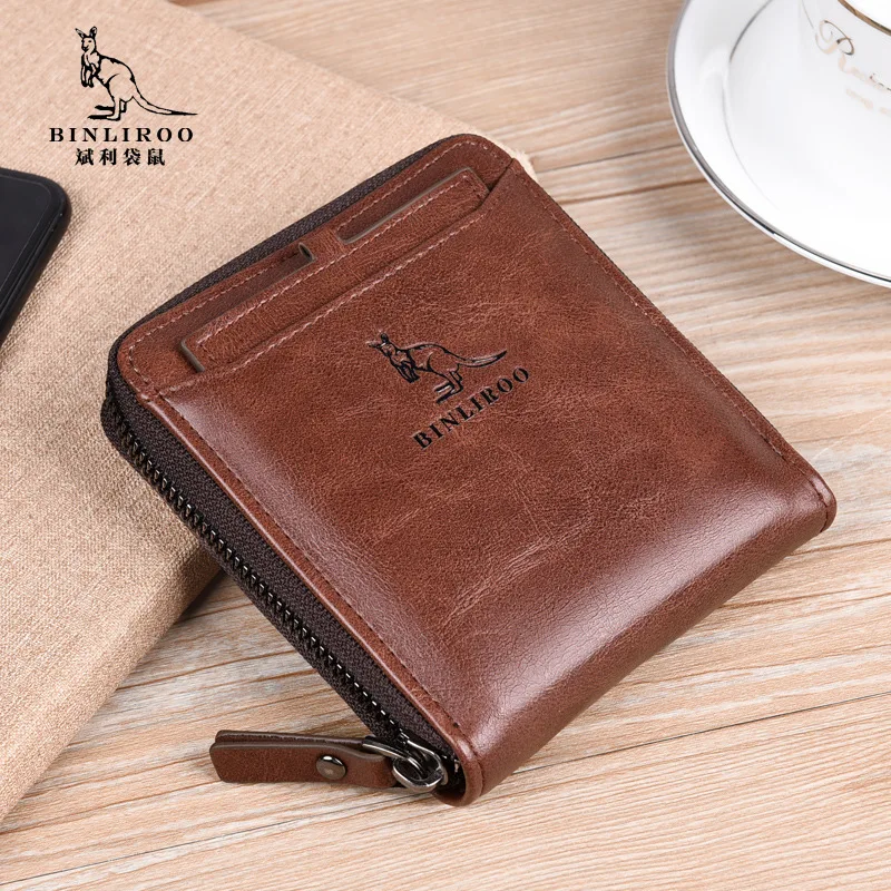 

Binli Kangaroo Wallet Men's Short Anti-Theft Swiping Men's Wallet Zipper-Border Multiple Card Slots Driving