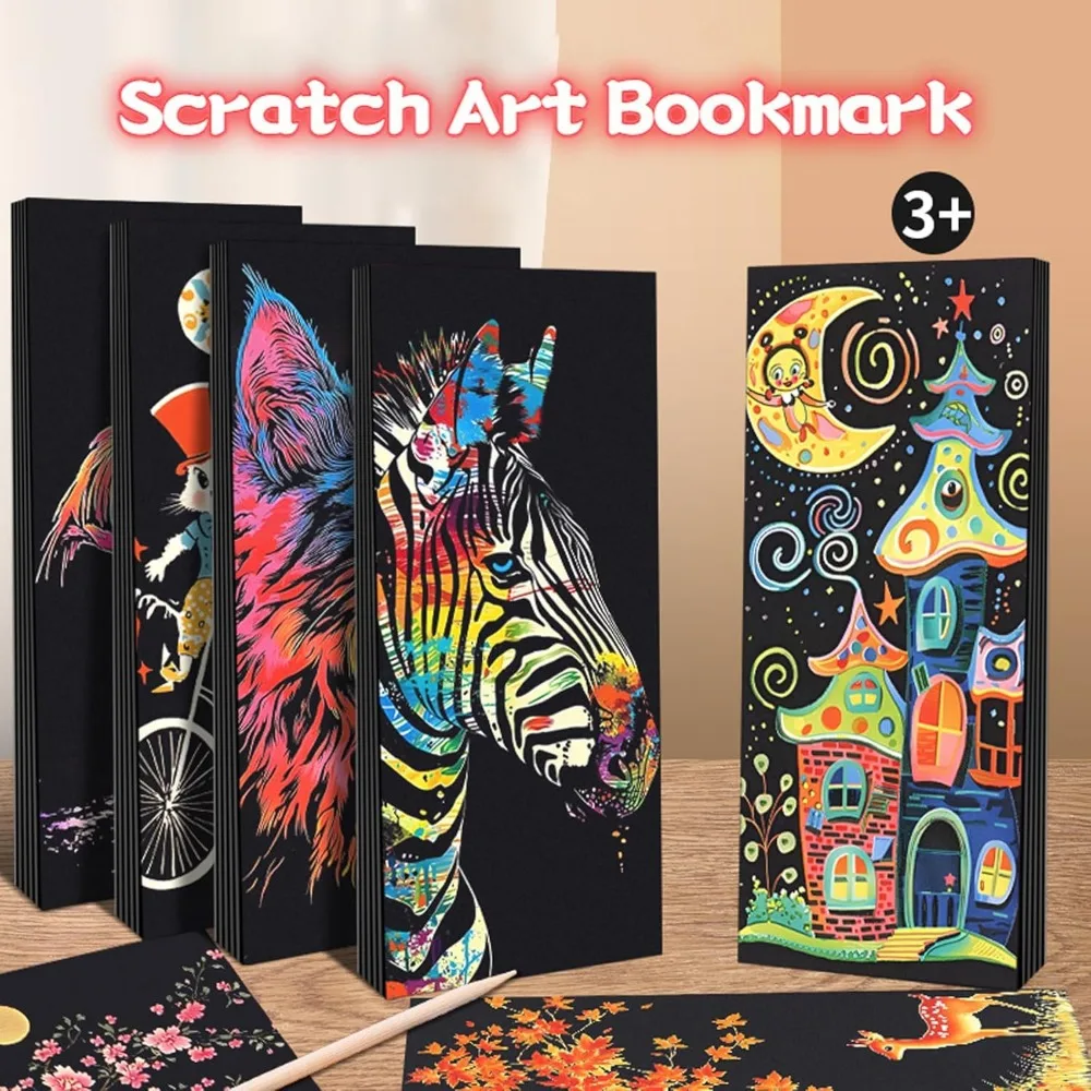 스크래치 아트 무지개 그림 책갈피 세트 - 창의 예술 및 공예 - 성인 및 어린이용, 스크래치 그림 종이 공예 세트