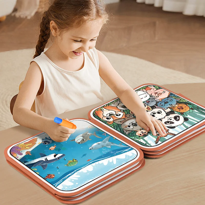 2-w-1 Książeczka do rysowania wodą dla dzieci i książeczka z kartkami do odrywania: Rysuj wodą, kreatywny prezent-zabawka do malowania dla niemowląt