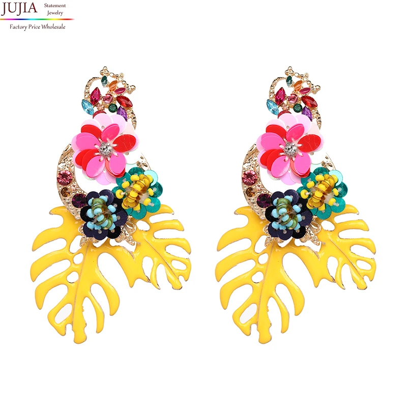 New Boho Colorful Earrings Flower Resin Wholesale Green Crystal Dangle Jewelry Cute Statement Pendant Earring For Women 2023