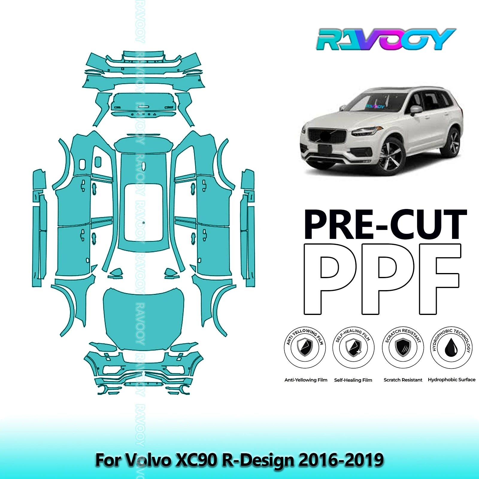 

For Volvo XC90 R-Design 2016-2019 Full Vehicle Clear Bra Precut Paint Protection Film Anti-scratch Exterior TPU PPF