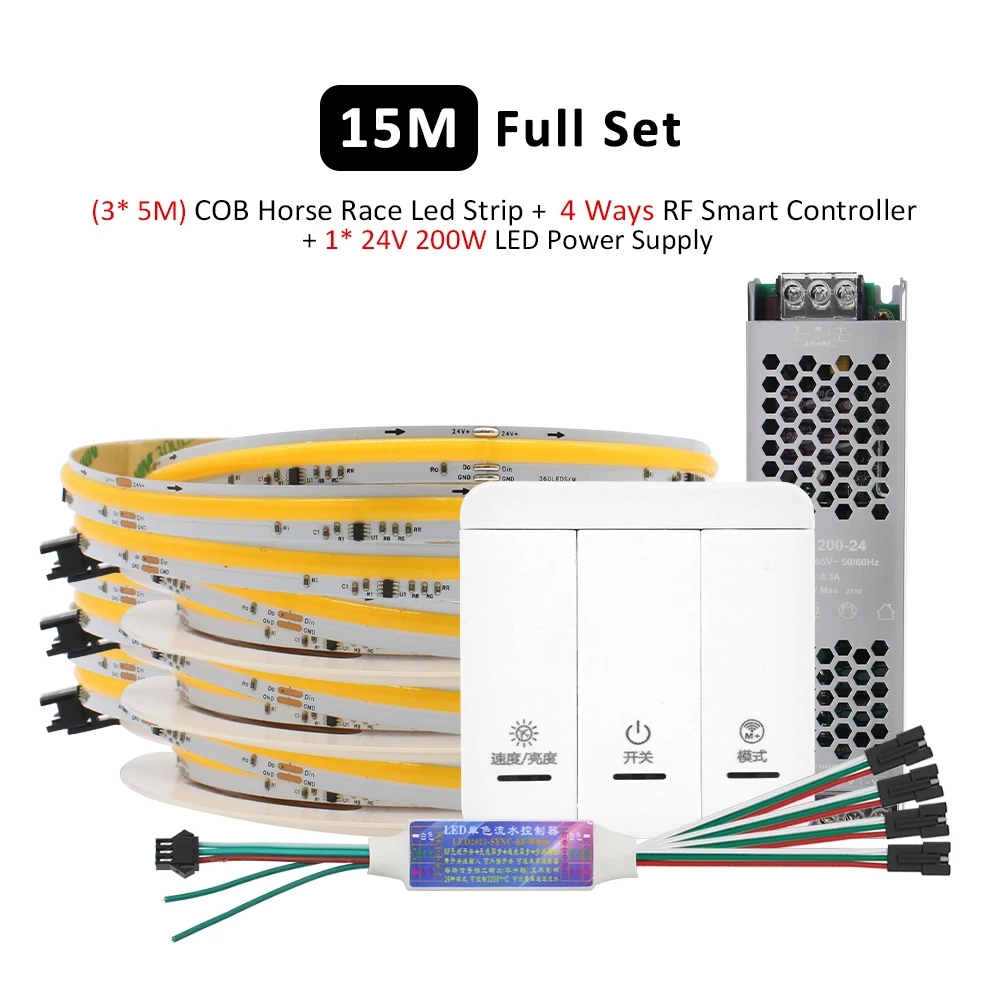 WeeTisa WS2811 Pferderennen-COB-LED-Streifenlicht, DC 24 V, 360 LEDs/m, Flex-Band, Jagen 5 m, 10 m, 20 m, fließendes Wasser, fließende LED-Streifenlichter 9