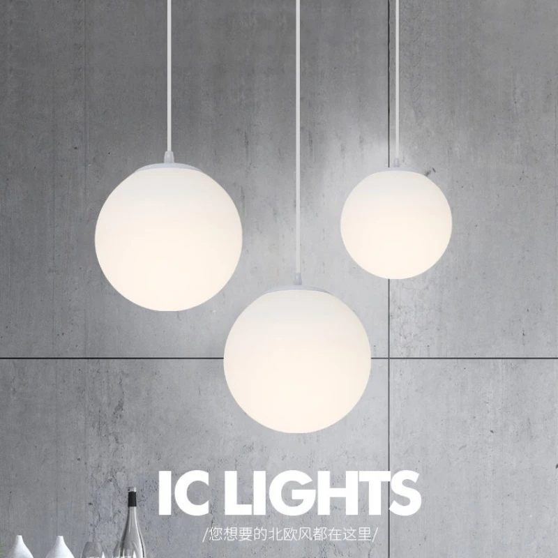 Acrylic Milk White Ball Pendant Lamp PE Roll Molded Frosted Lustre Round Pendant Lights Modern