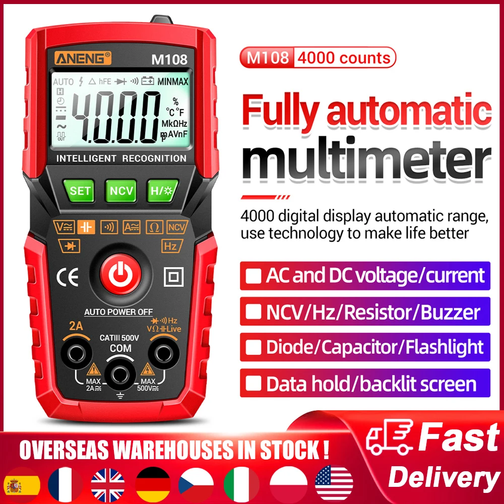 M107/M108 Smart Digital Multimeter Auto Range 4000 Counts NCV Universal Meter Handheld Multifunctional Tester Voltmeter Ammeter