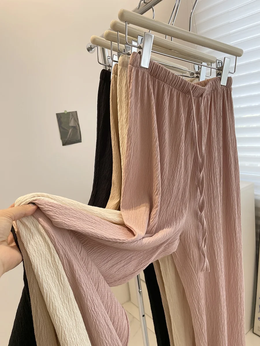 

Extra Large Size Women's Summer Lightweight Pleated Wide Leg Pants High Waist Slimming Casual Sun Protection Mosquito Repellent