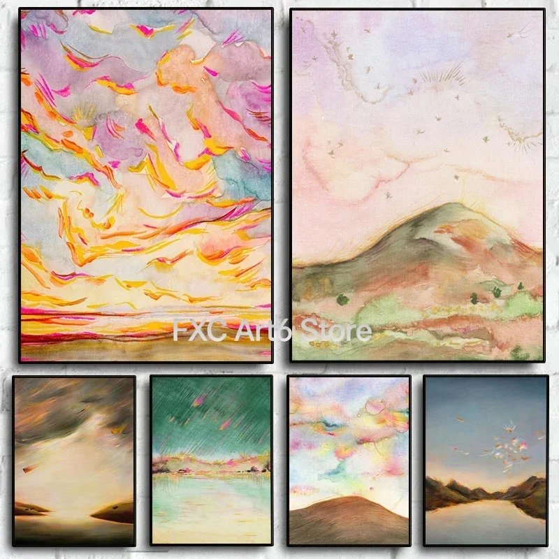 Póster de paisaje cósmico sin marco, horizonte surrealista, cielo colorido, puesta de sol, montaña, pintura en lienzo, arte de pared para sala de estar, 1 ud.