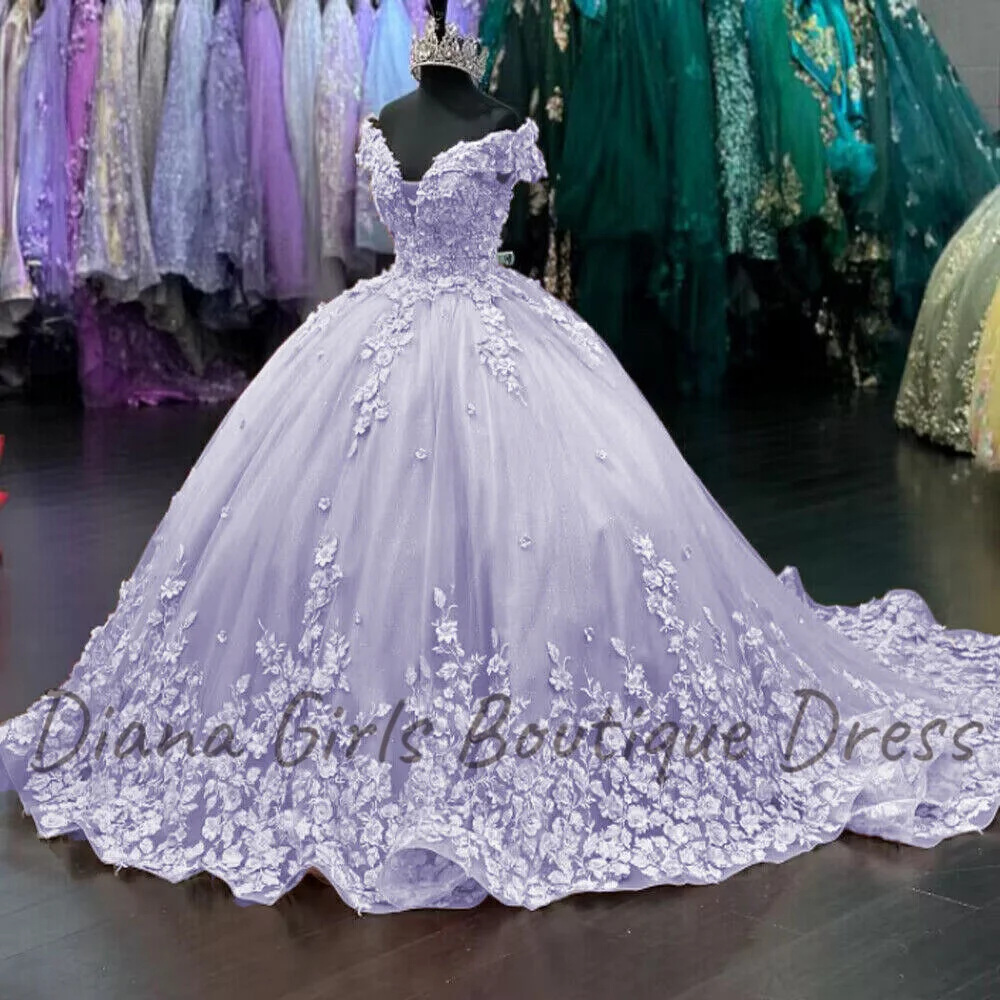 Luxury 3D Flowers Quinceanera Dresses Wedding Dress Off Shoulder Sweet 16 Prom Party Ball Gown A Variety Of Colors Are Available