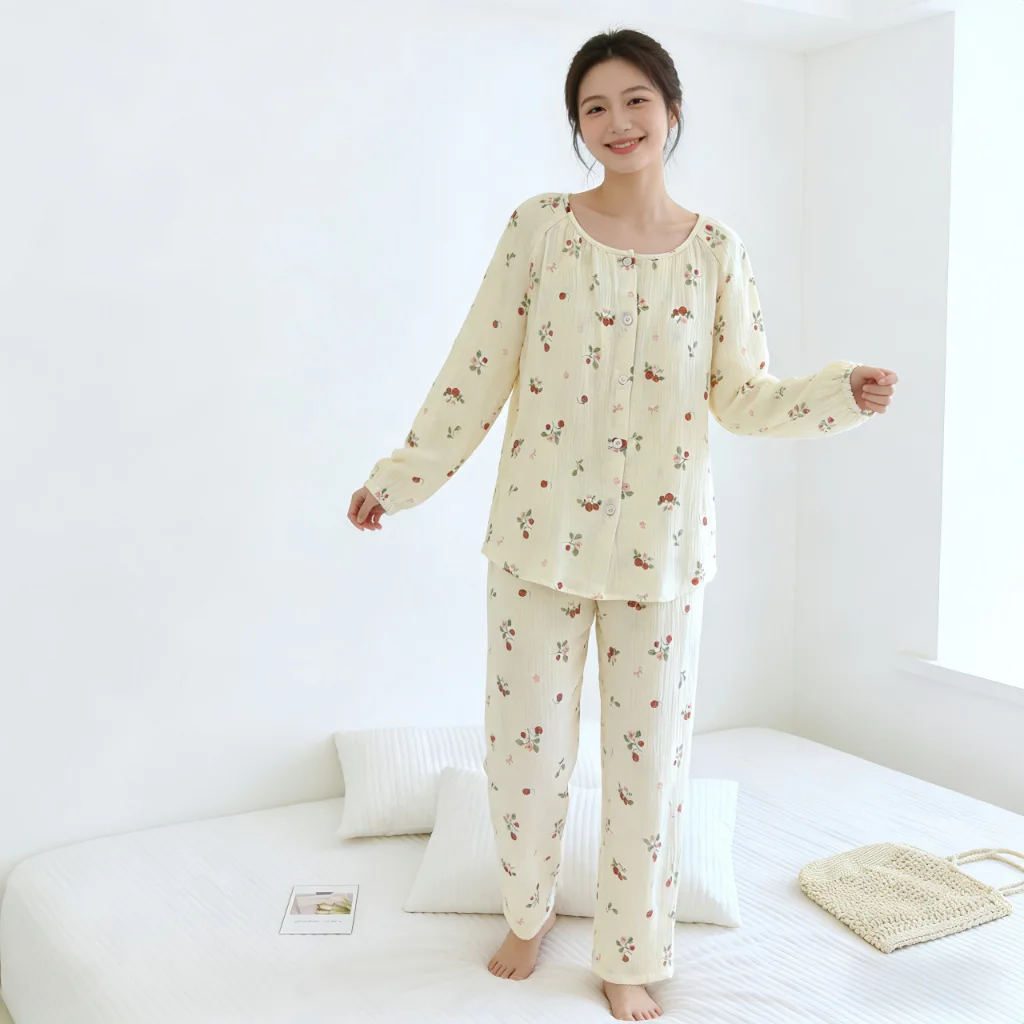 

Одежда для беременных из 100% хлопка, весна-осень 2026, женские пижамы с длинными рукавами для грудного вскармливания, ночная рубашка для больницы для беременных