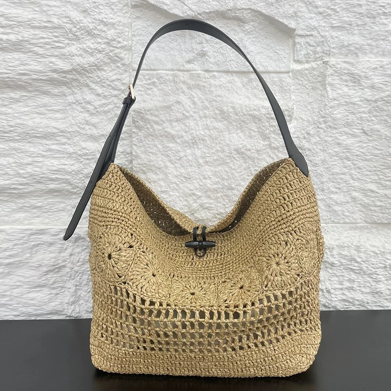 

Beach Tote Bags For Women Luxury Designer Handbags And Purses 2025 New In Straw Woven Hollow With Inner Pocket Underarm Shoulder
