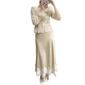 優雅蕾絲拼接緞面半身裙 女士時尚裹身長裙 高品質觸感 2025 全新 優雅氛圍 8 最佳銷售 緞面長裙 - №7