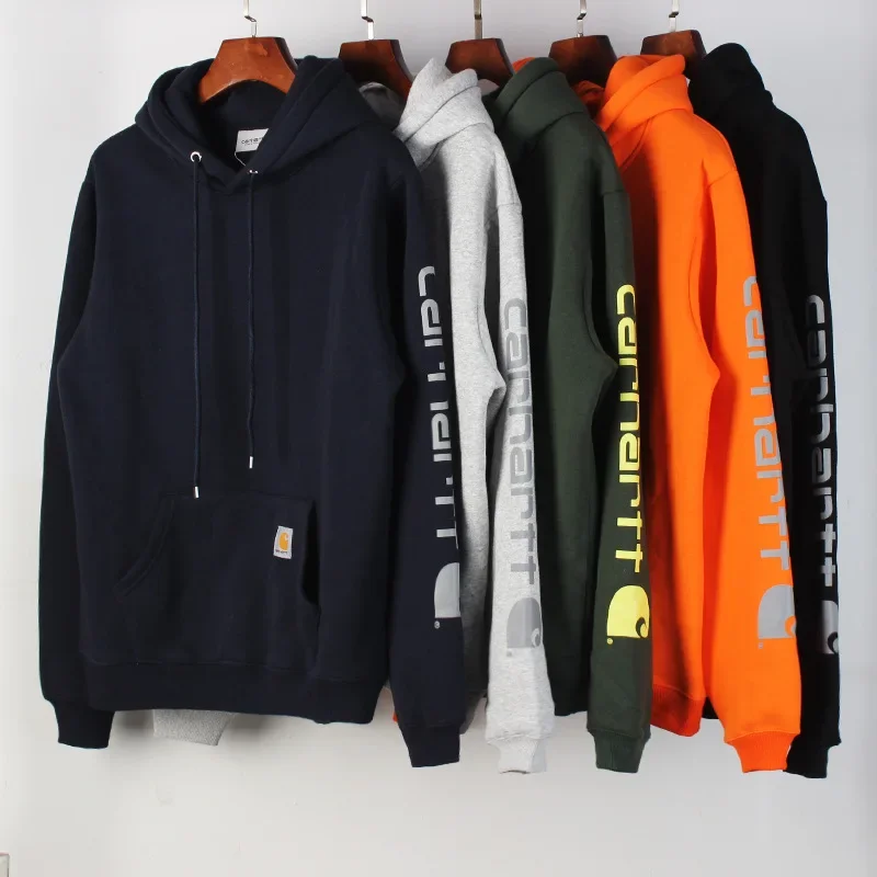 Trendy Fleece-Lined Hooded Sweatshirt Unisex Casual Youth Style Loose Fit Fall/Winter Season Cross-Border New Arrival